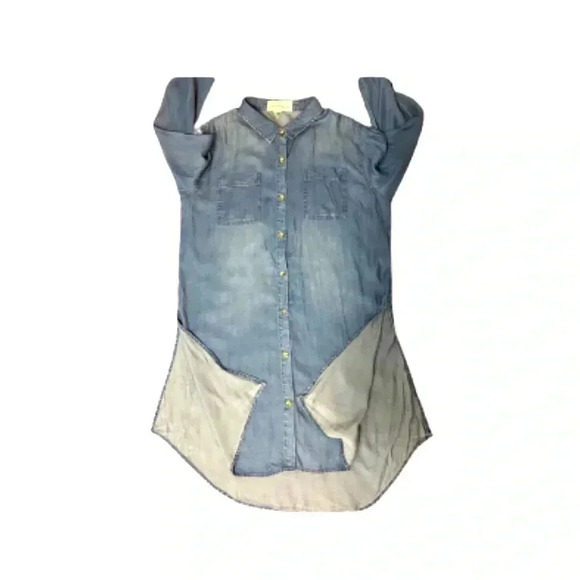Young hearts run free blue denim shirt dress button front split side nwt large - Picture 3 of 10